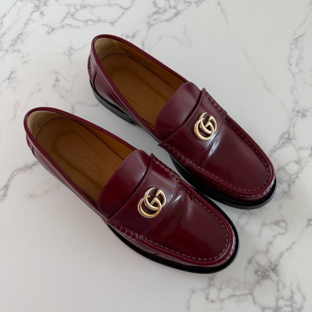 Gucci Double G Leather Loafers - Red - Size 39.5 (US 9.5)